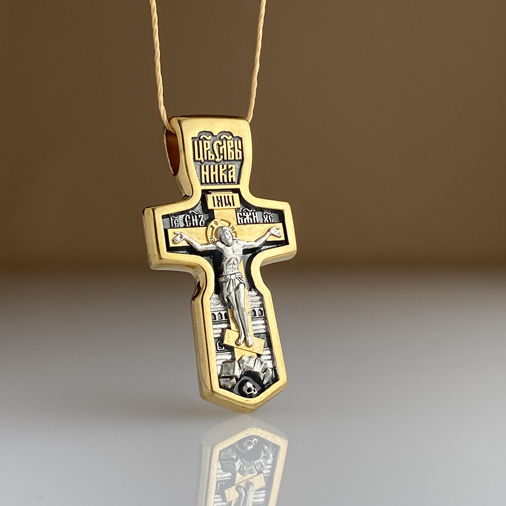 Нательный крест «Четырёхконечный» Кр05 серебро/золочение