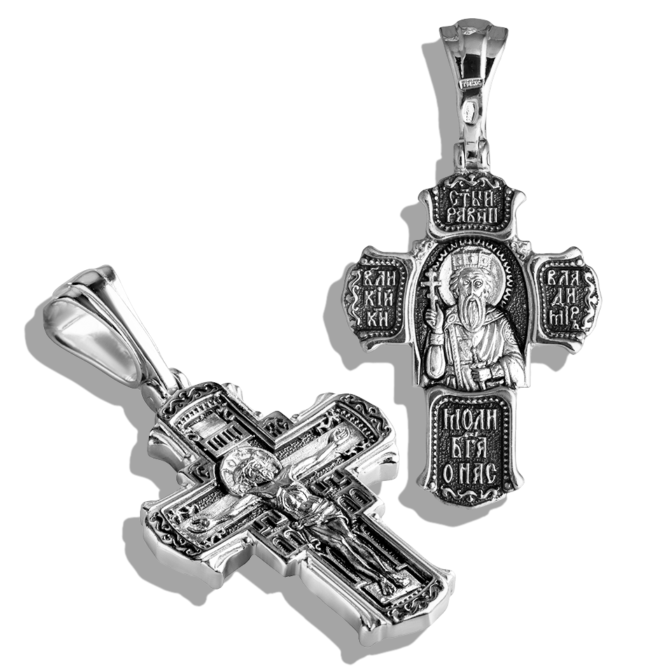 Нательный крест «Князь Владимир» серебро