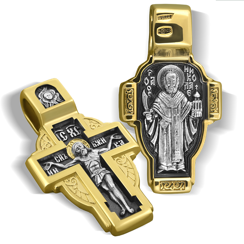 Нательный крест «Никола Можайский» серебро/золото