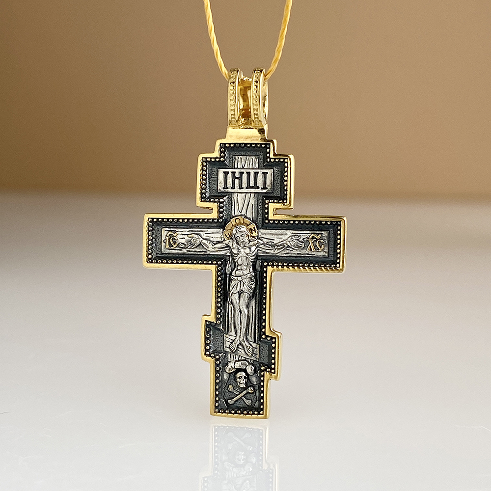 Нательный крест «Осьмиконечный» серебро/золочение