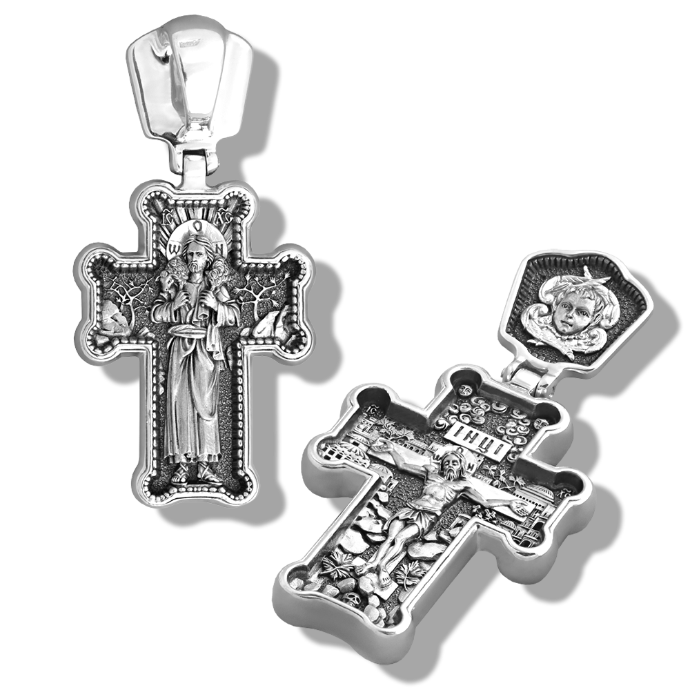 Нательный крест «Пастырь добрый» серебро