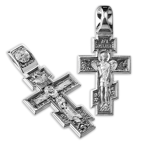 Нательный крест «Распятие Христово. Архангел Михаил» серебро