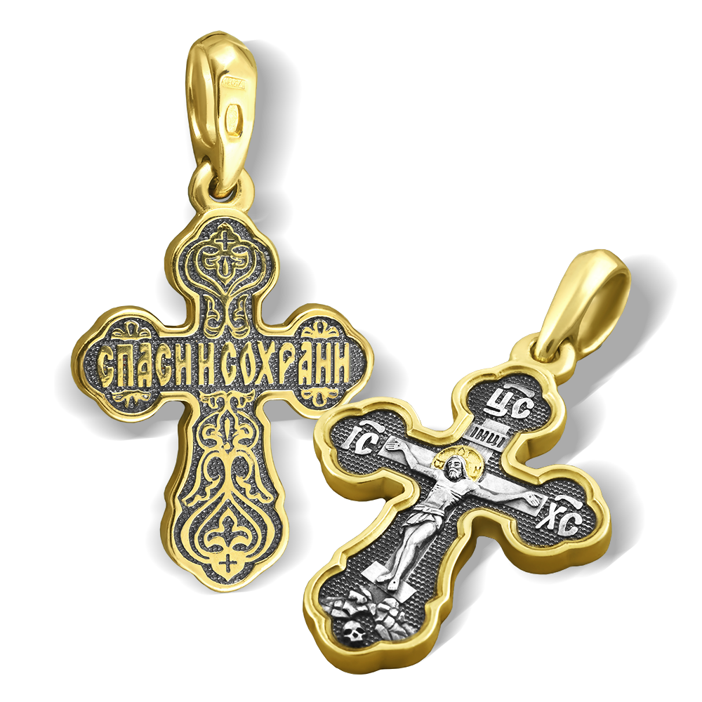 Нательный крест «Распятие» КР 009 серебро/золочение