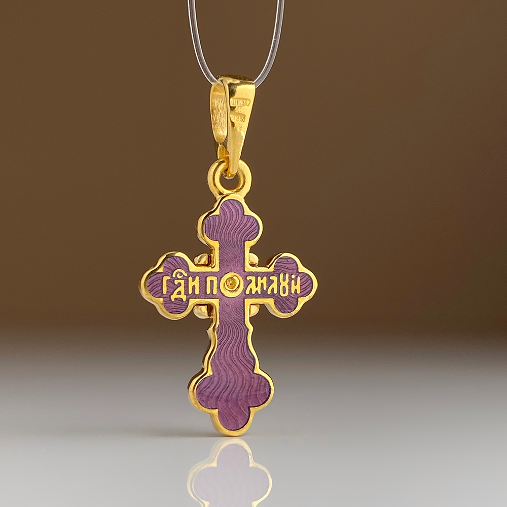 Нательный крест с горячей эмалью и рубином КРД03