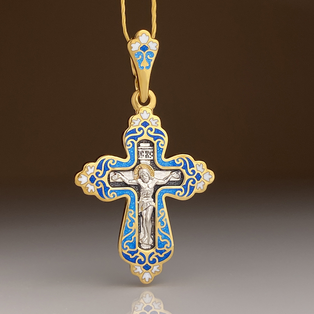 Нательный крест с горячей эмалью «КЭ18» серебро/золочение