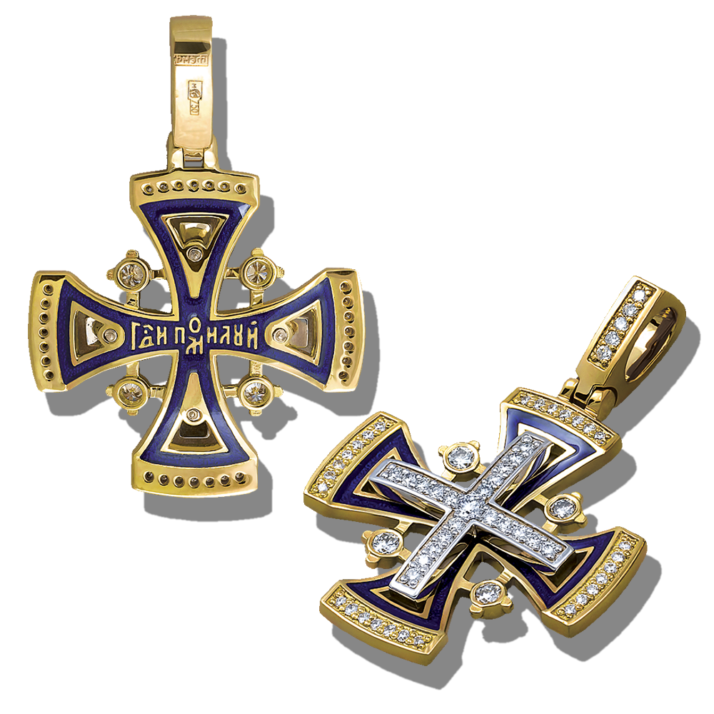 Нательный крест с камнями и эмалью «Мальтийский» серебро/золочение