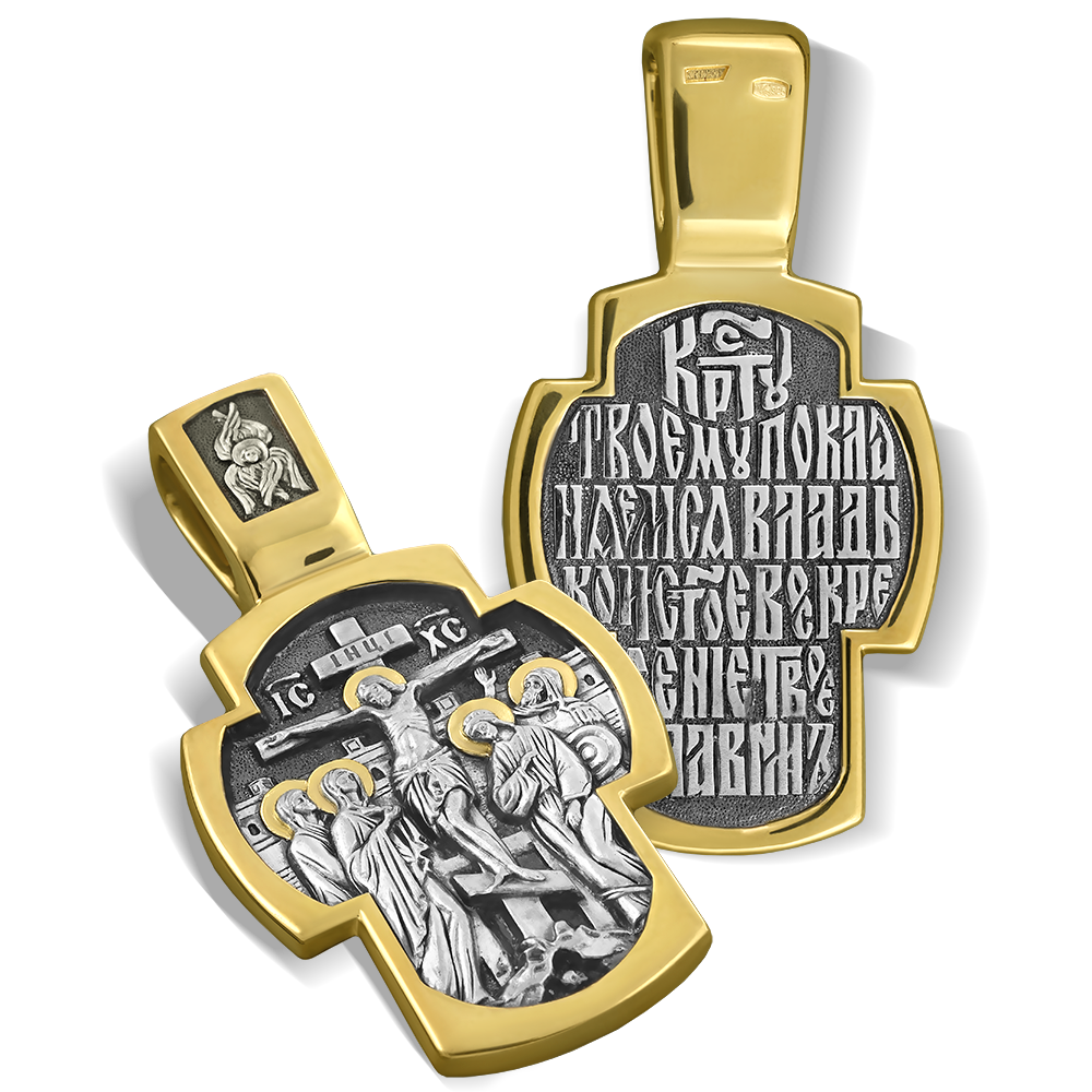 Нательный крест «С предстоящими» КР 011 серебро/золото