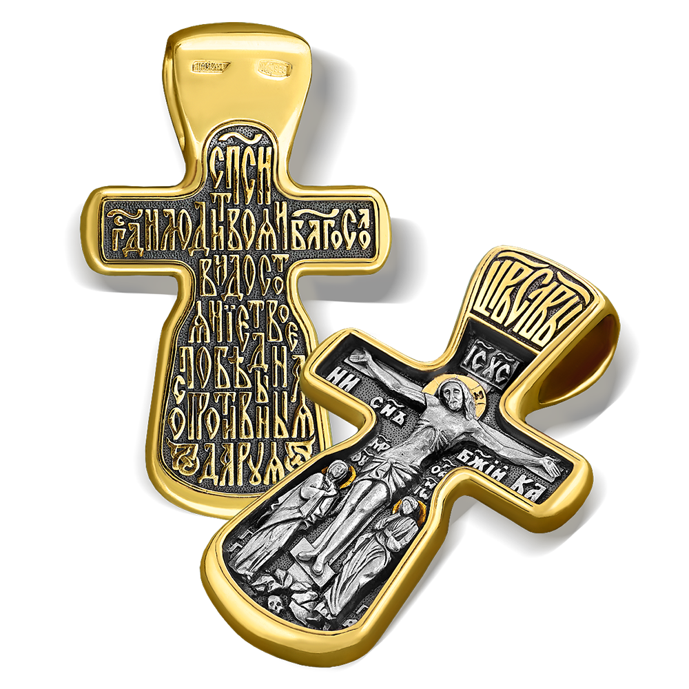 Нательный крест «С предстоящими» КР 020 серебро/золото