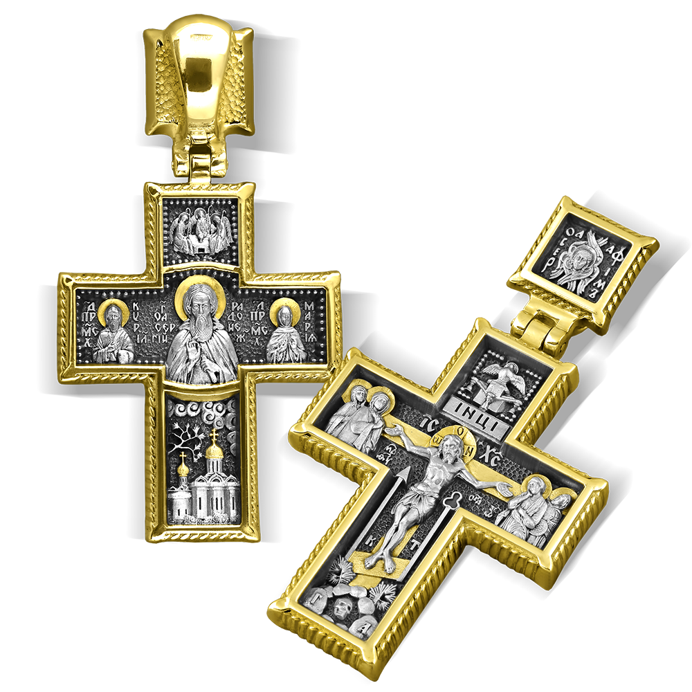 Нательный крест «Сергий Радонежский» серебро/золочение КР041