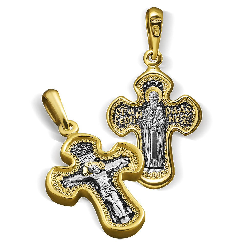 Нательный крест «Сергий Радонежский» серебро/золочение КР037