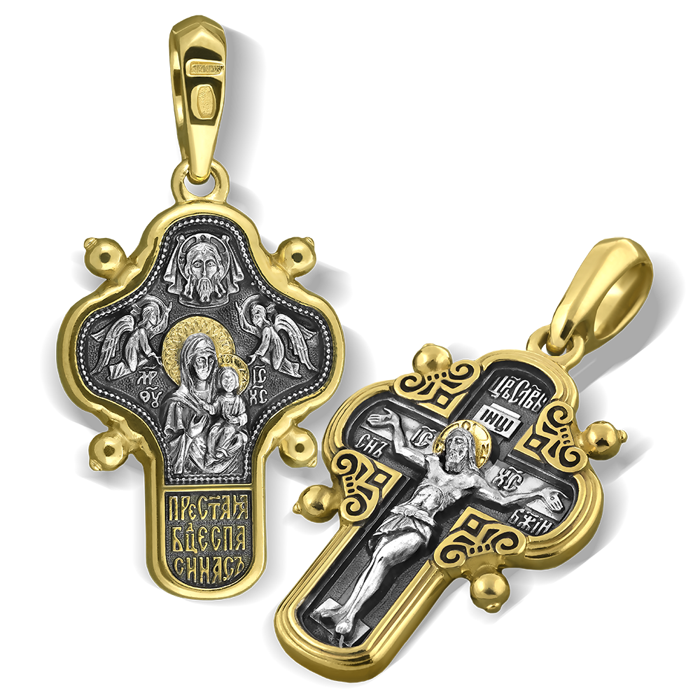 Нательный крест «Смоленская Одигитрия» серебро/золочение