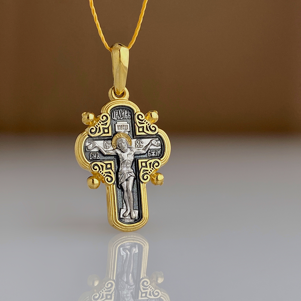 Нательный крест «Смоленская Одигитрия» серебро/золочение