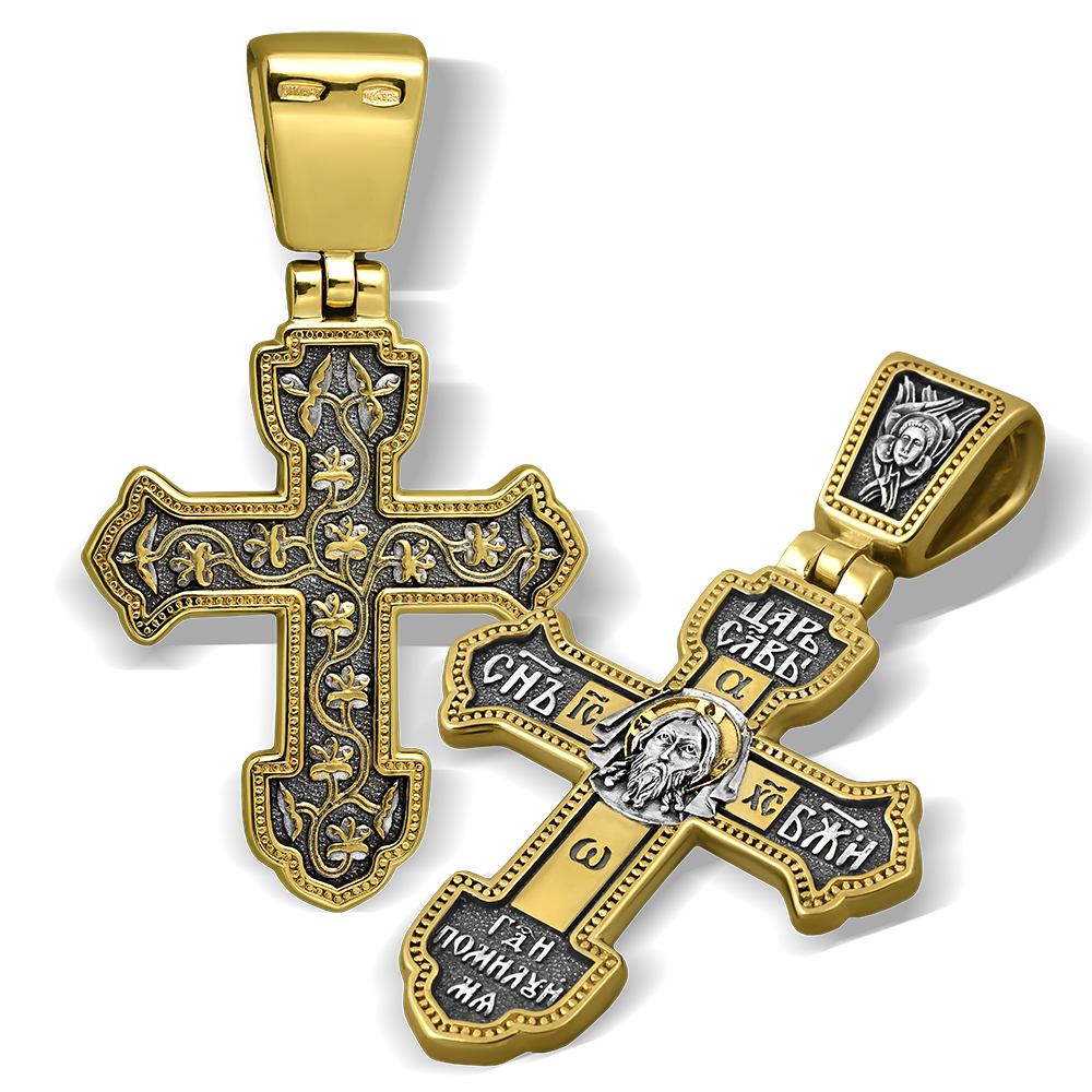 Нательный крест «Спас Нерукотворный» КР08 серебро/золочение