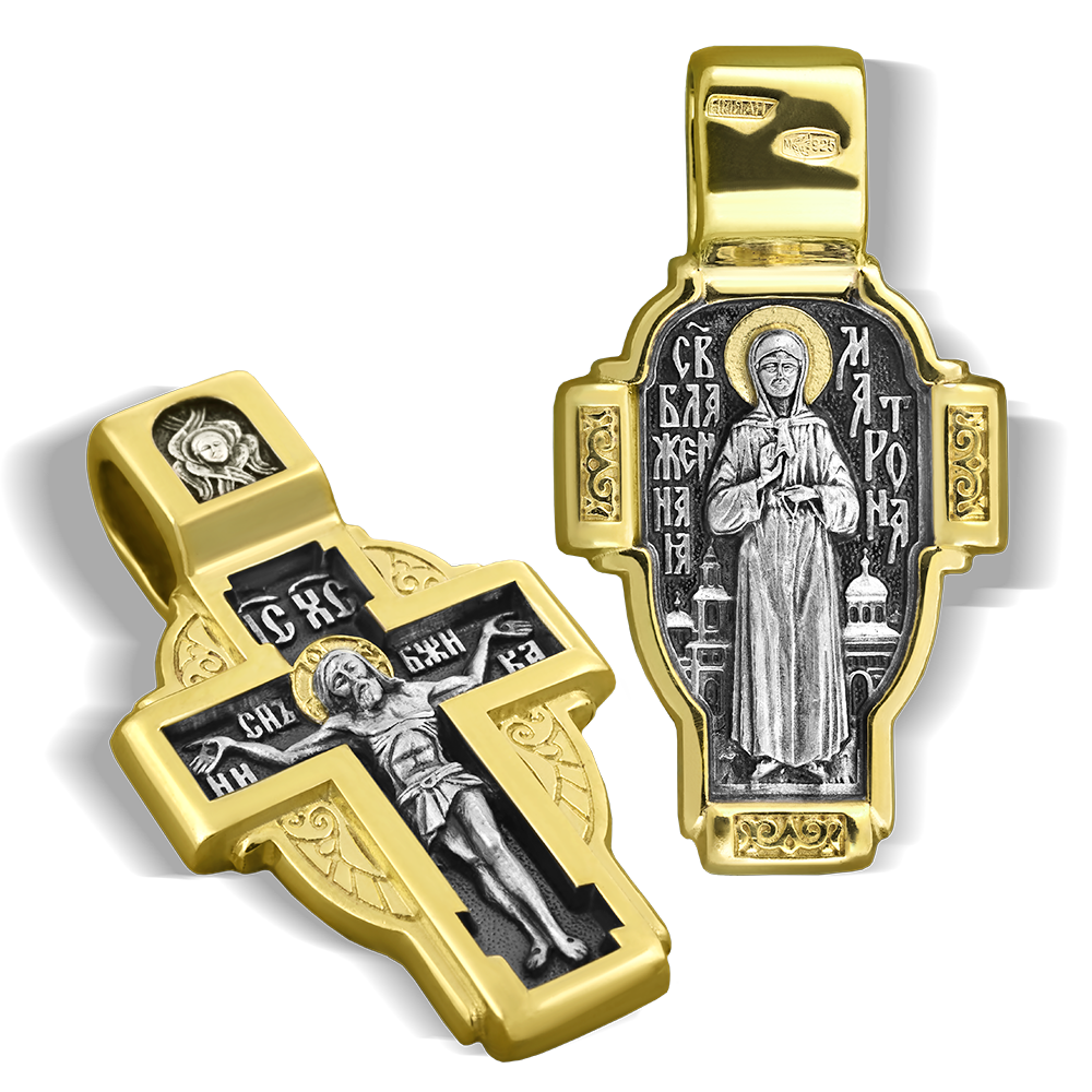 Нательный крест «Св. блж Матрона» (ростовая) серебро/золочение