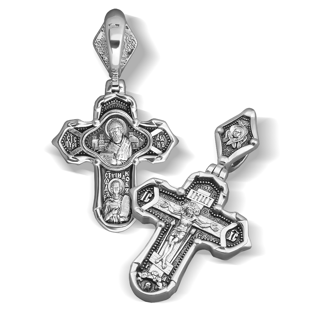 Нательный крест «Святитель Спиридон/Прав.Федор Ушаков» серебро