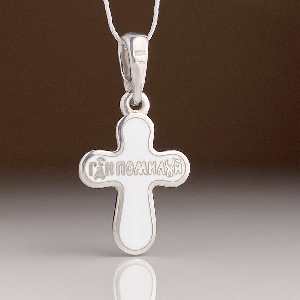 Нательный крестик без распятия белый «К021» серебро/родий