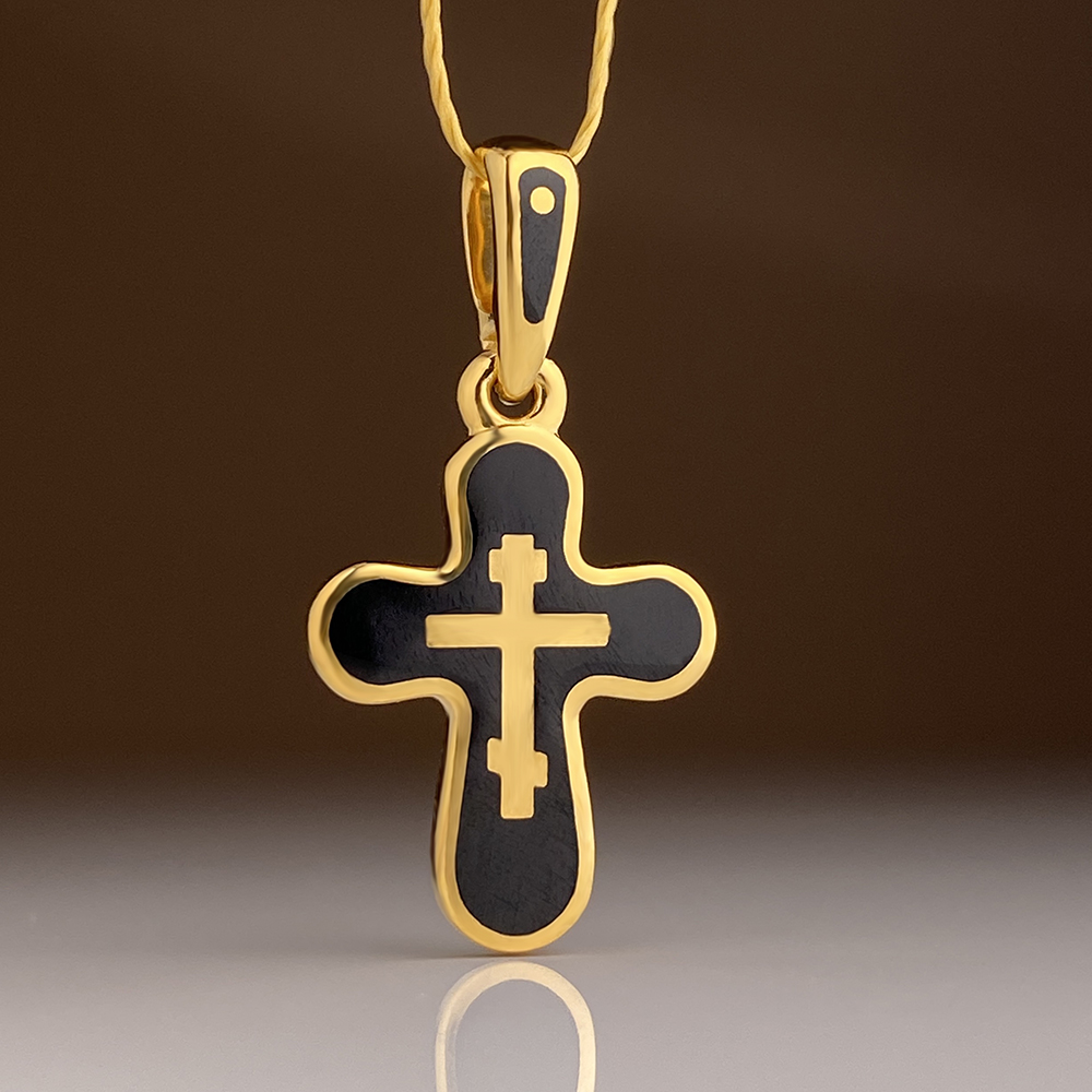 Нательный крестик с горячей эмалью КРЭ 21 черный