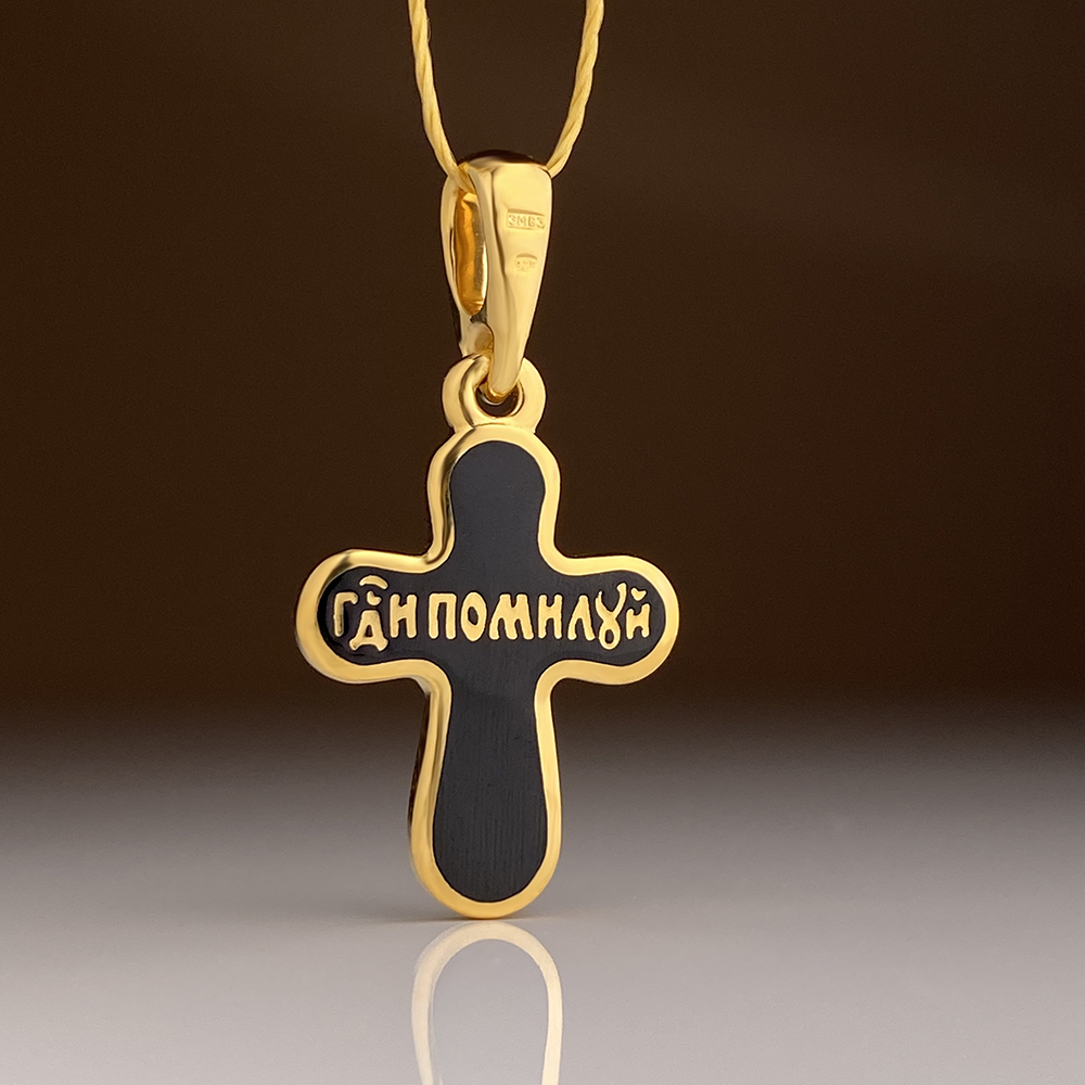Нательный крестик с горячей эмалью КРЭ 21 черный