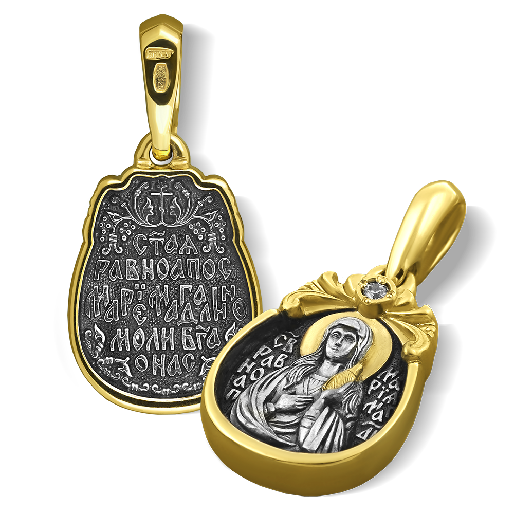 Нательная икона «святая Мария Магдалина» серебро/золочение