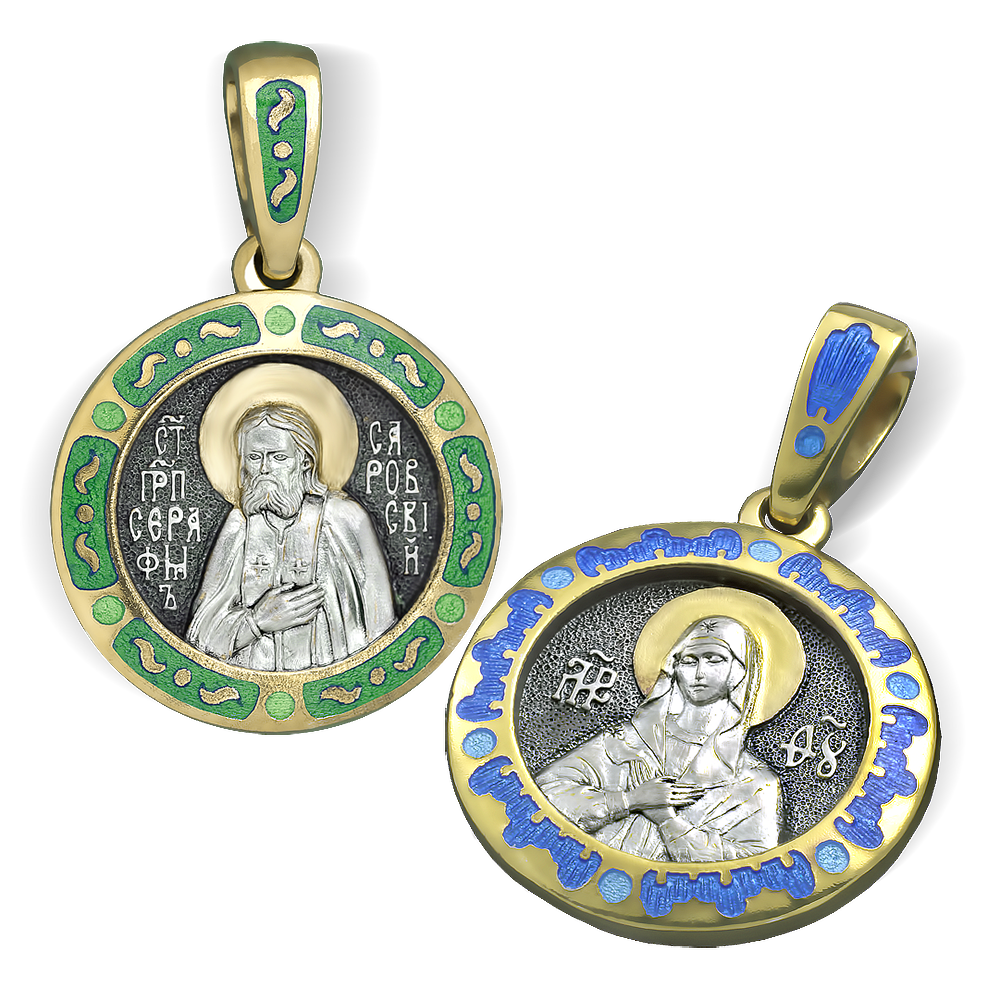 Нательная икона «Умиление. Серафим Саровский» ПЭ08 горячая эмаль