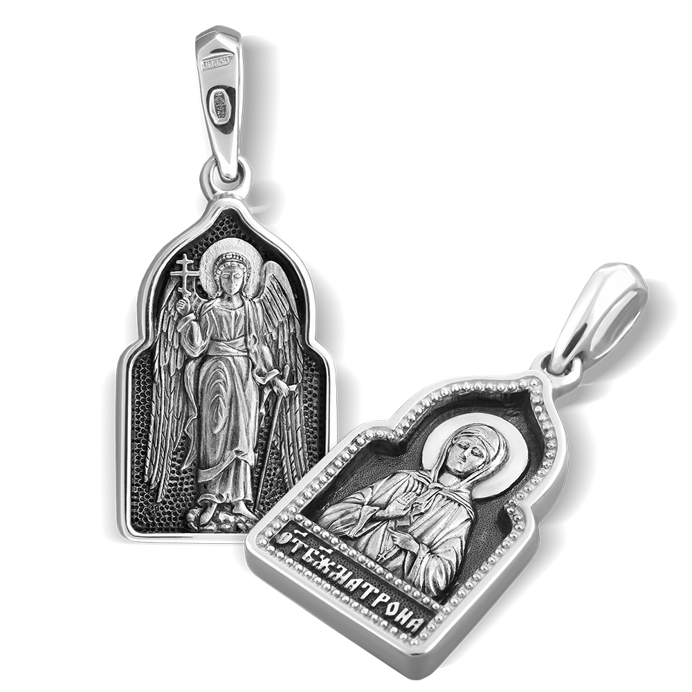 Нательная икона «святая Матрона. Ангел хранитель» серебро