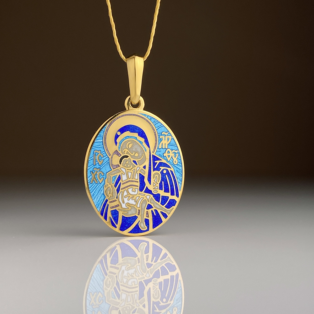 Нательная икона «Кикская Божия Матерь. Ангел Хранитель» ПДЭ05 эмаль