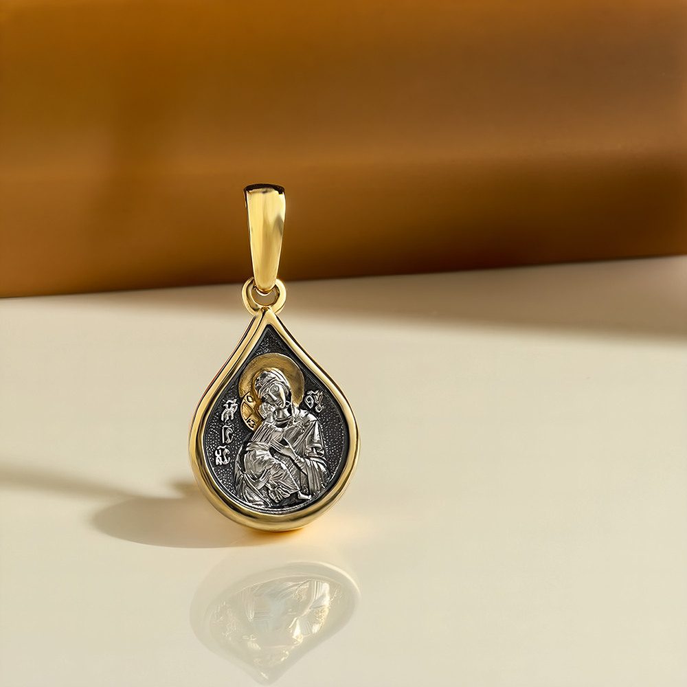 Нательная икона Божьей Матери «Владимирская» серебро/золочение