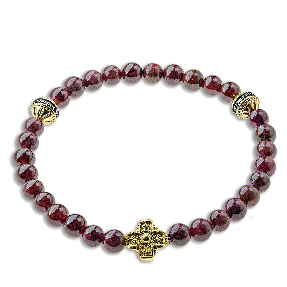 Православный браслет-чётки «Гранат» серебро/золочение