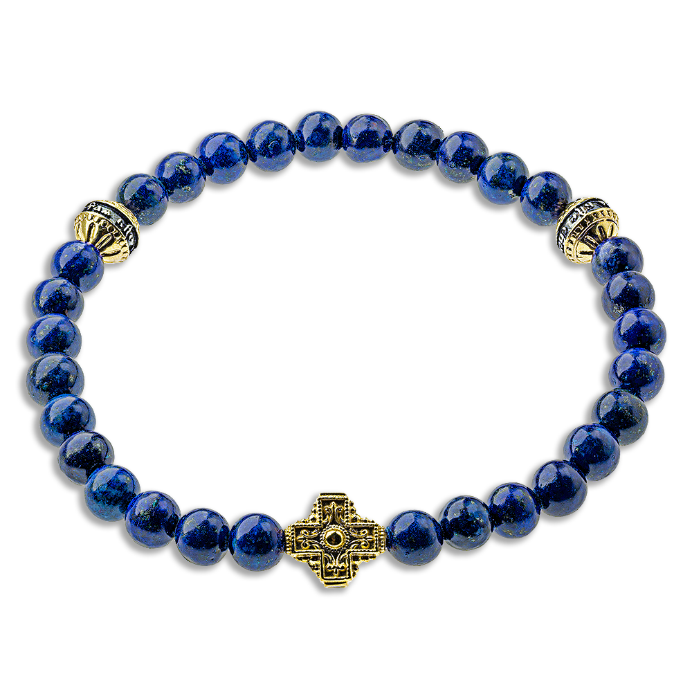 Православный браслет-чётки «Лазурит» серебро/золочение