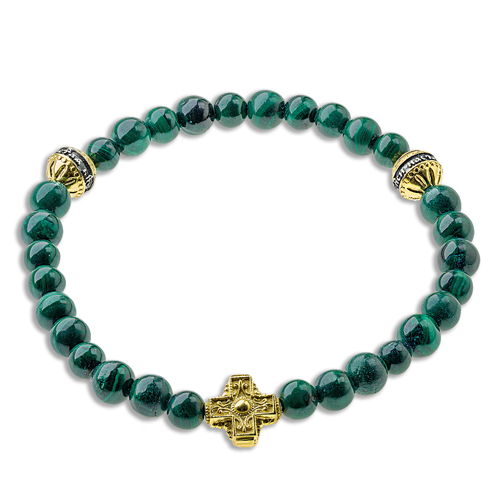 Православный браслет-чётки «Малахит» серебро/золочение