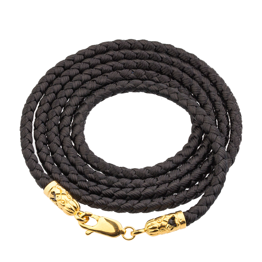 Шнурок на шею черный 3мм  серебро/позолота