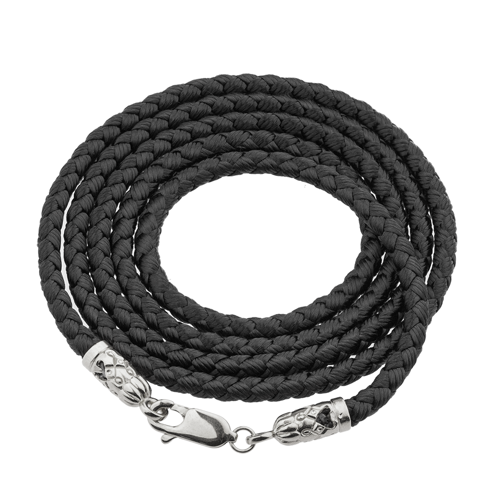 Шнурок на шею с серебряным наконечником черный 3мм