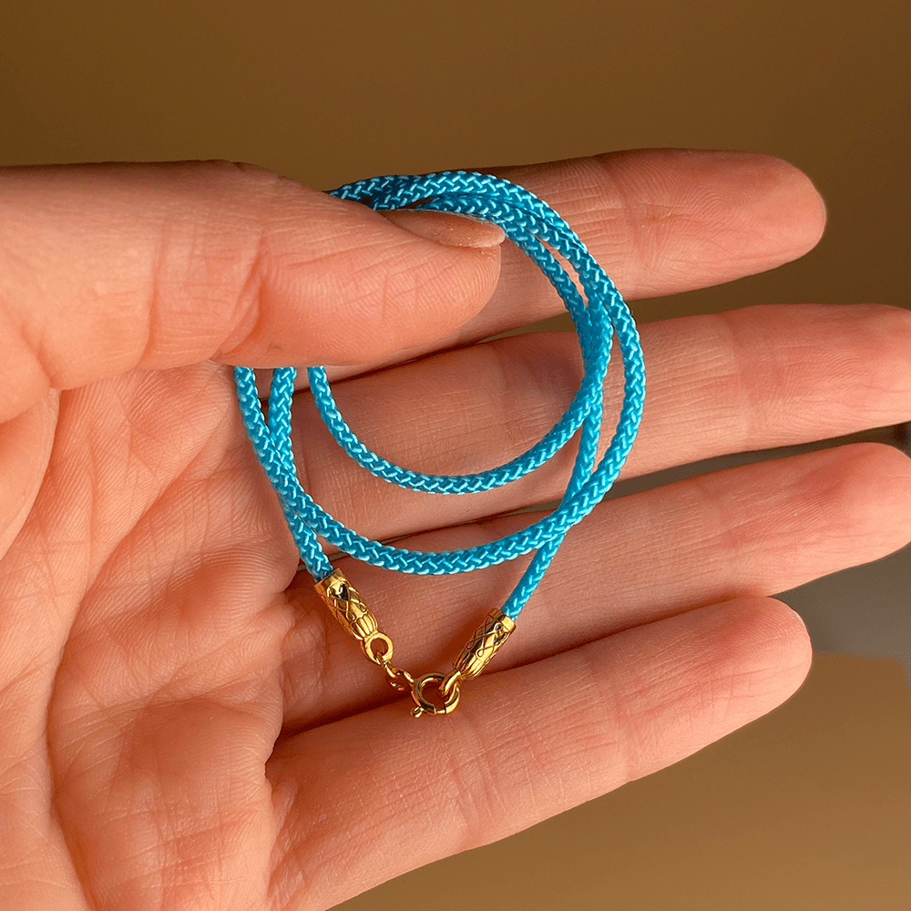 Шнурок на шею голубой серебро/позолота