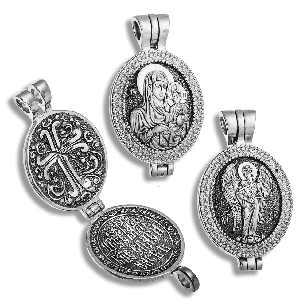 Складень «Иерусалимская Божия Матерь. Ангел» серебро