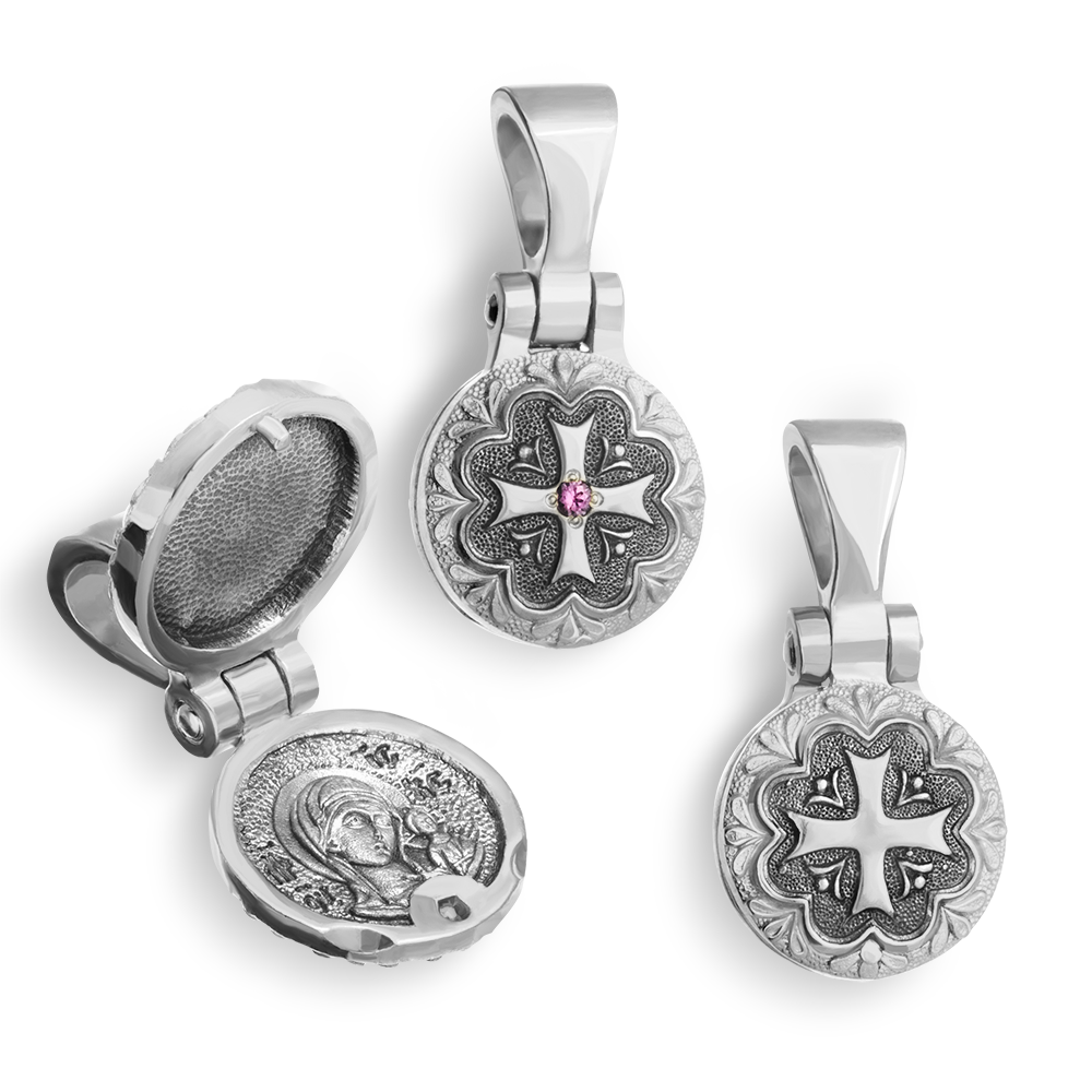 Складень «Казанская» фианит серебро