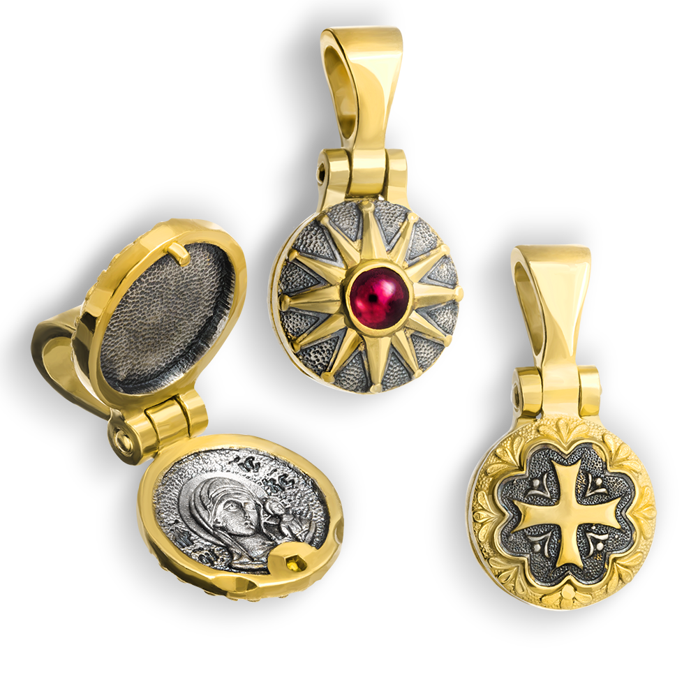 Складень «Казанская» серебро/позолота