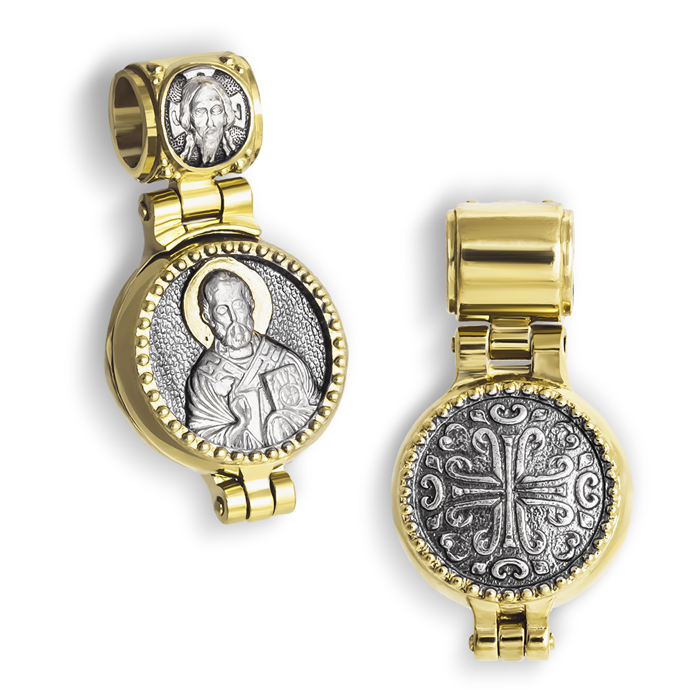 Складень со св Николаем Чудотворцем серебро/золочение